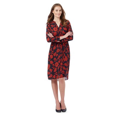 The Collection Red and navy floral print shirt dress